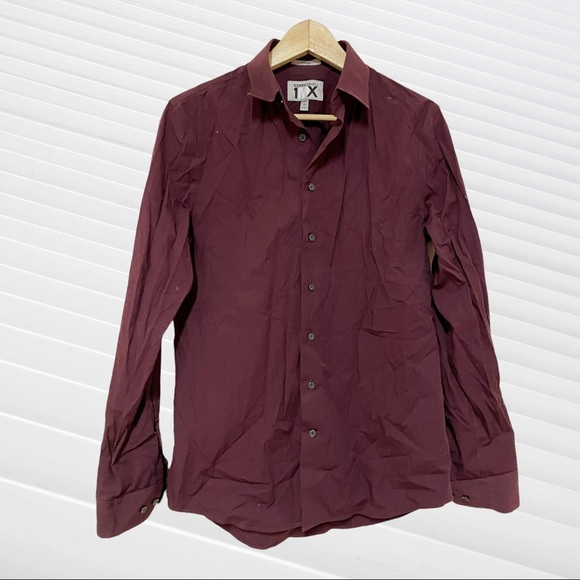 Express Other - Express Men Maroon Fitted long sleeve button down dress shirt - Small 14-14 1/2